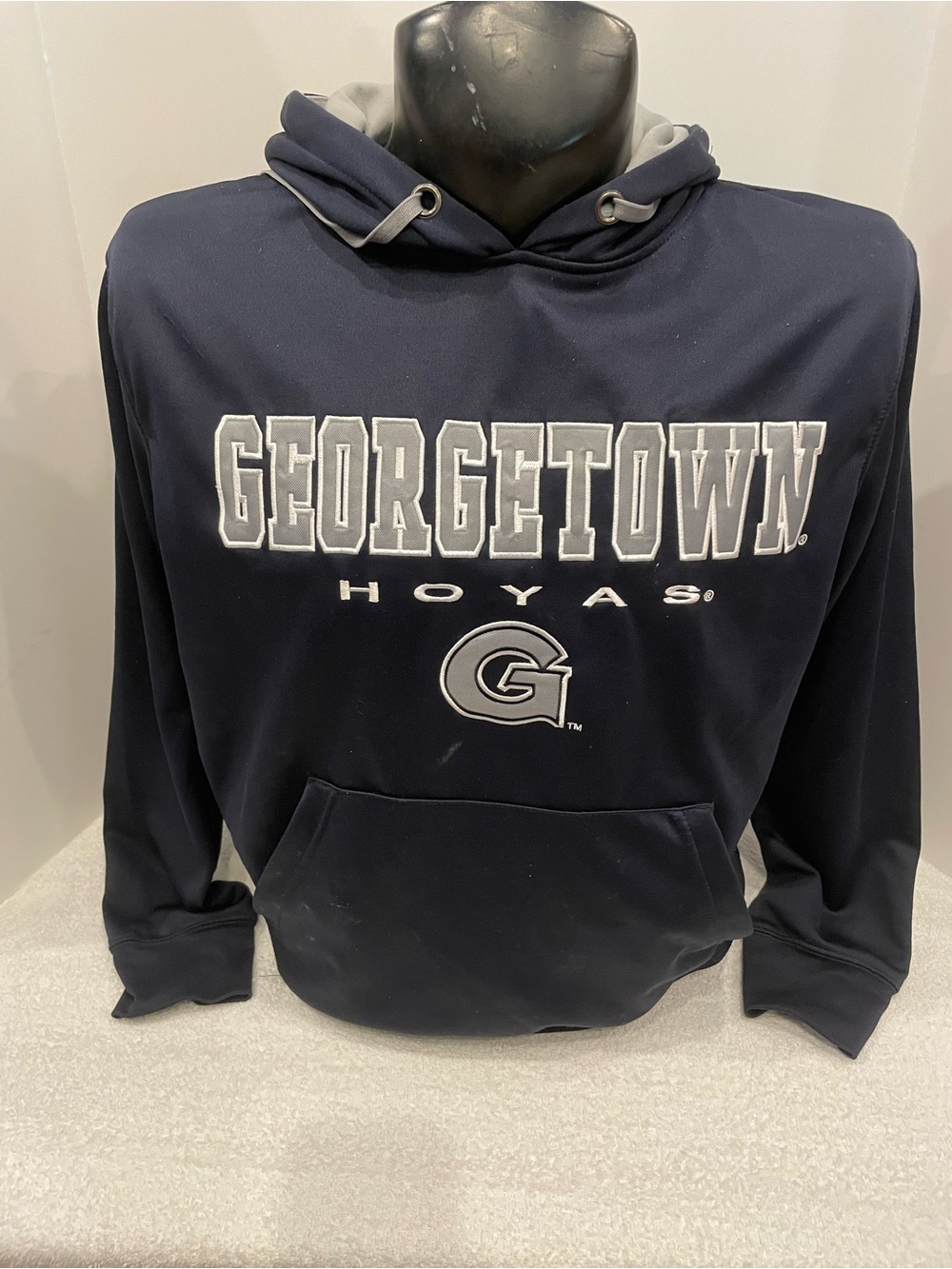 Adult University ofGeorgetown Hoyas Navy Pullover Hoodie with Contrast Gray Trim